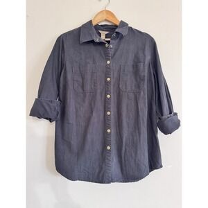 Men's Rugged Western Work Farm Chore Shirt Metal Buttons Bit & Bridle Black M